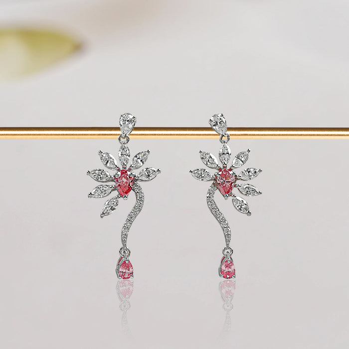 Flower Shape Pink Pear & Marquise Shape Earrings