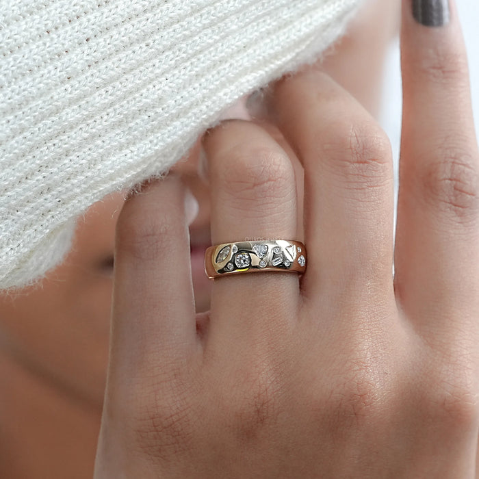 Old Mine Cushion Cut Hidden Halo With Flush Set Band