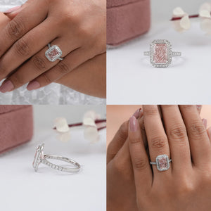 Fancy Pink Radiant Cut Halo Diamond Ring