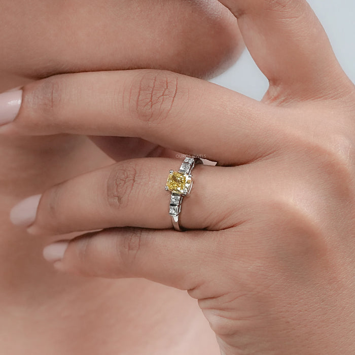 Canary Cushion Cut Lab Diamond Engagement Ring