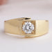 front view of round cut lab diamond solitaire yellow gold men's wedding ring