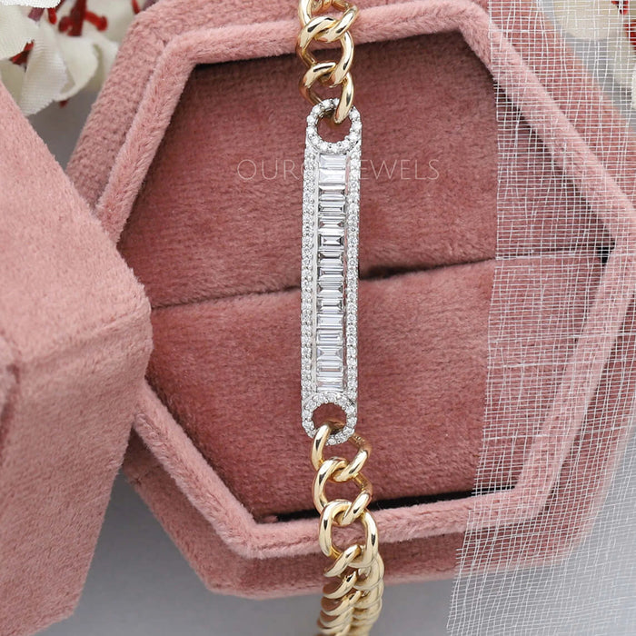 Baguette Cut Diamond Curb Link Bracelet