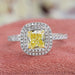 yellow cushion cut diamond double halo solitaire engagement ring's front view