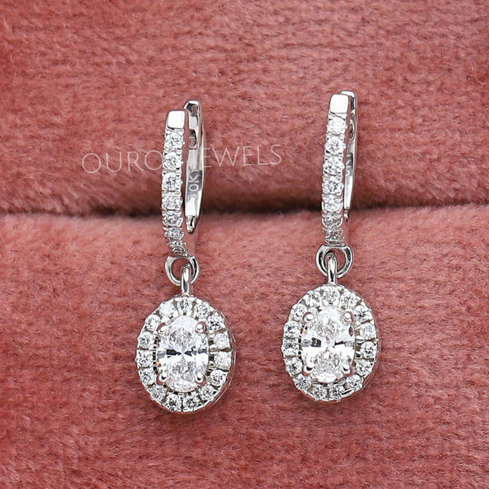 Oval Form Labor Diamant Halo Tropfen Ohrringe