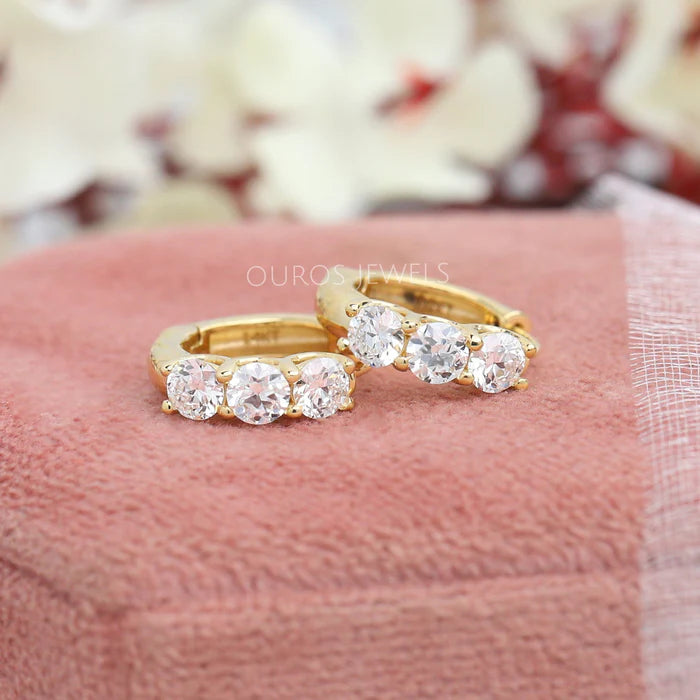 Old European Cut Round Diamond Hoop Earrings For Her