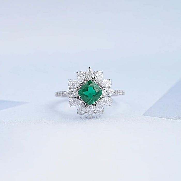 Gemstone Cushion Shape Halo Diamond Ring