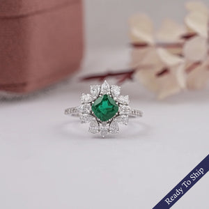 green colroed cushion cut gemstone ring