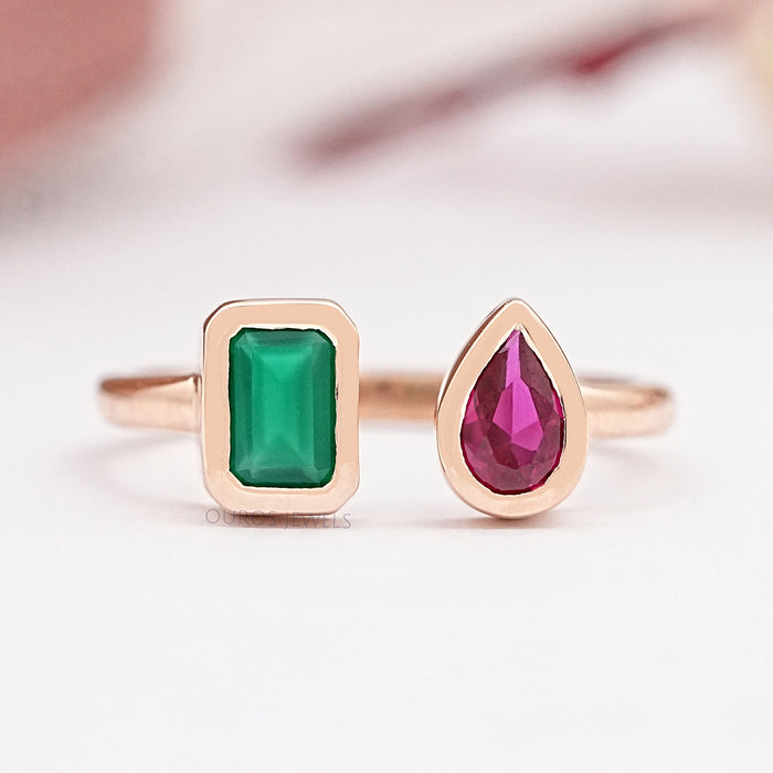 Rosa Gold Offene Manschette Edelstein Ring