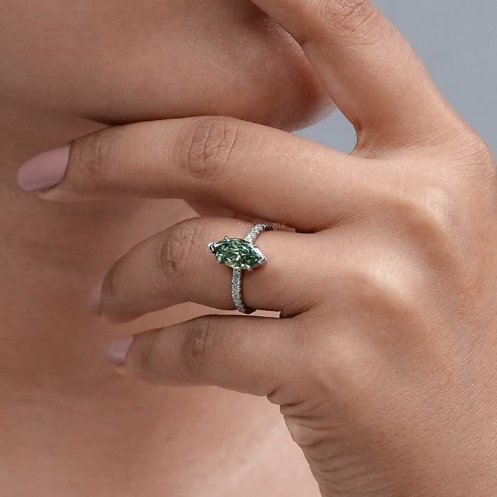 Green Marquise Lab Diamond Solitaire Accent  Ring