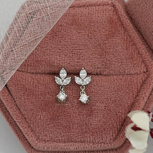 Marquise and Round Cut Diamond Dainty Drop Earrings