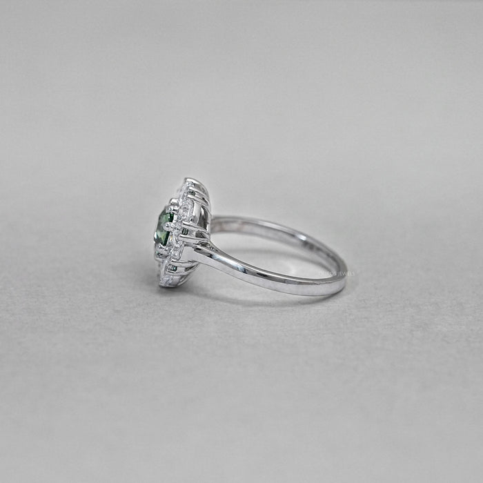 Green Cushion Diamond Halo Engagement Ring