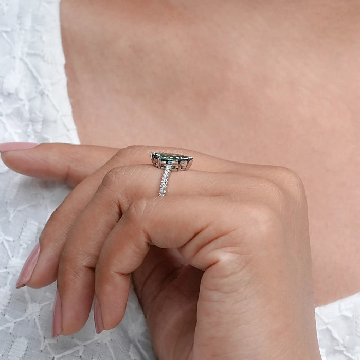 Green Marquise Lab Diamond Solitaire Accent  Ring