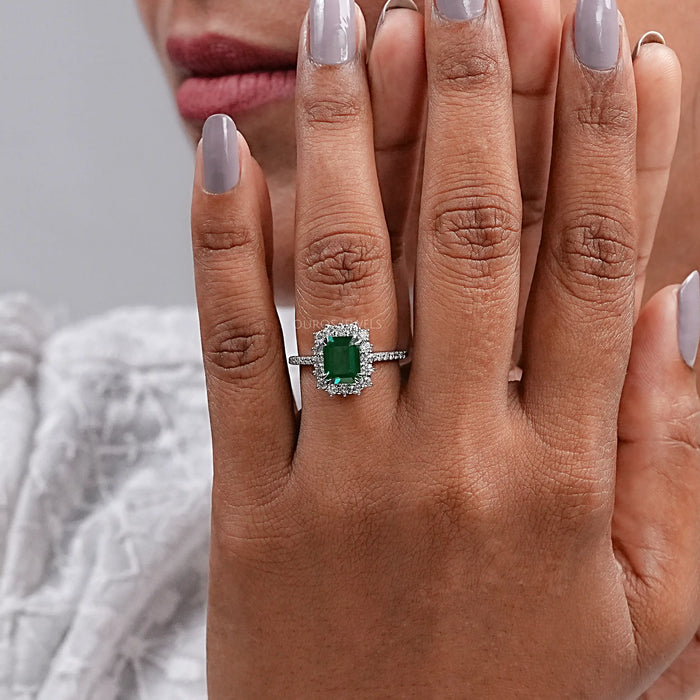 Halo With Accent Diamond Green Emerald Engagement Ring