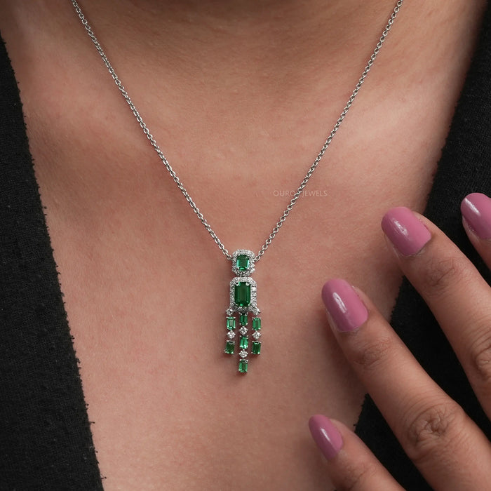 Emerald Gemstone Chandelier Necklace Set