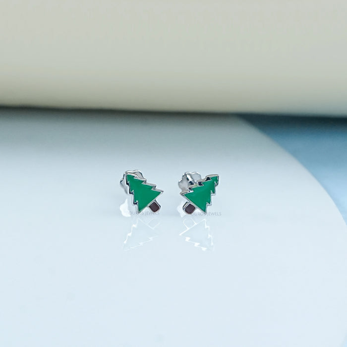 Green Enamel Christmas Tree Earrings For Kids