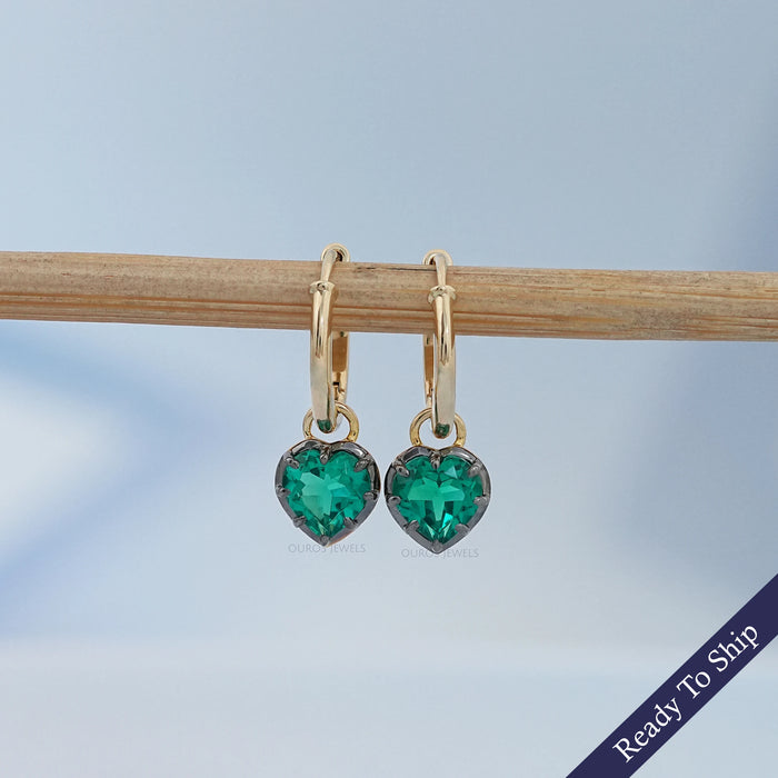 Green Heart Cut Black Coating Hoop Earrings