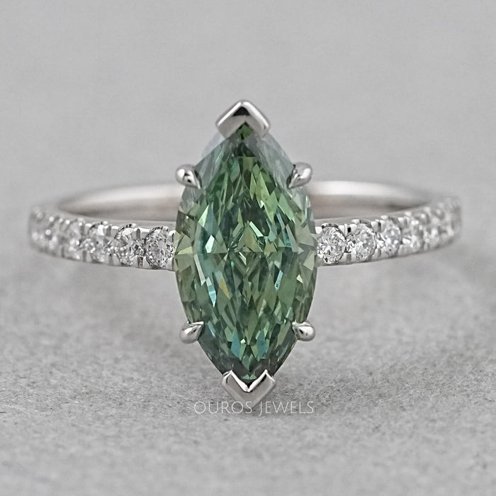 Green Marquise Lab Diamond Solitaire Accent  Ring