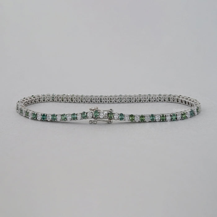 Green Oval Lab Diamond Tennis Bracelet