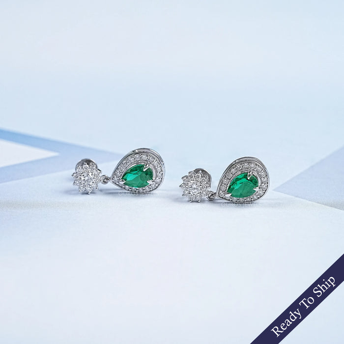 Emerald Pear Gemstone Drop Earrings