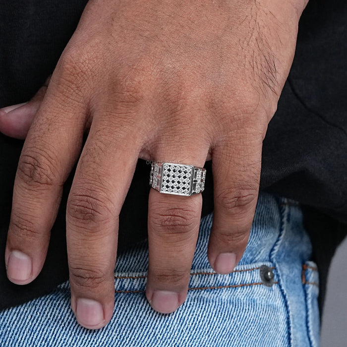 Grid Cluster Diamond Ring For Men's