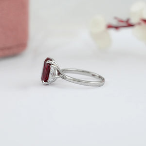 Ruby And Half Moon Diamond Three Stone Ring