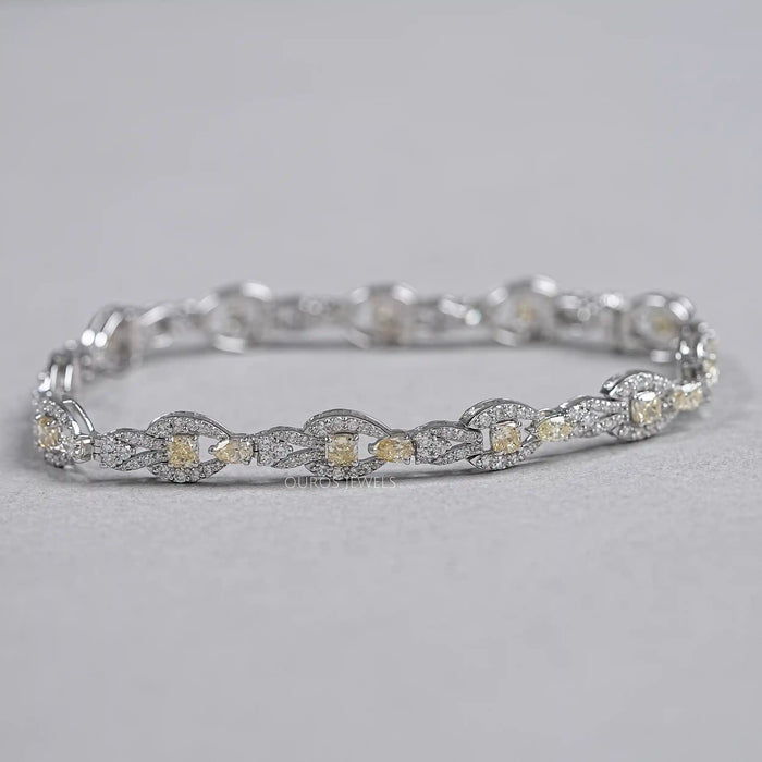 Yellow Cushion Cut Halo Link Bracelet