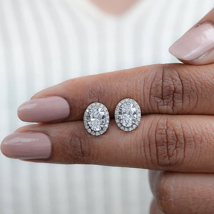 Oval Lab Diamond Halo Stud Earrings