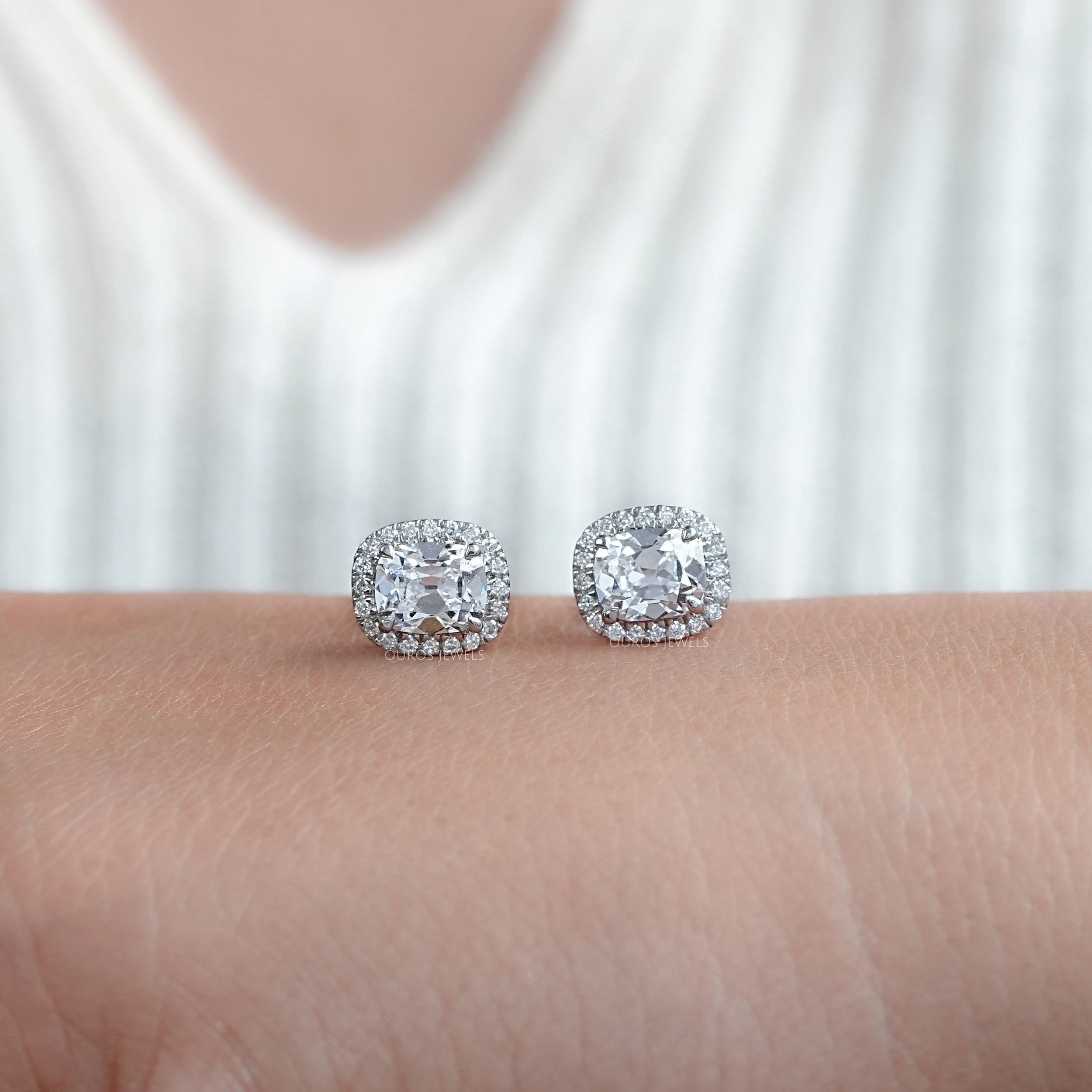 Old Mine Cushion Cut Halo Stud Earrings