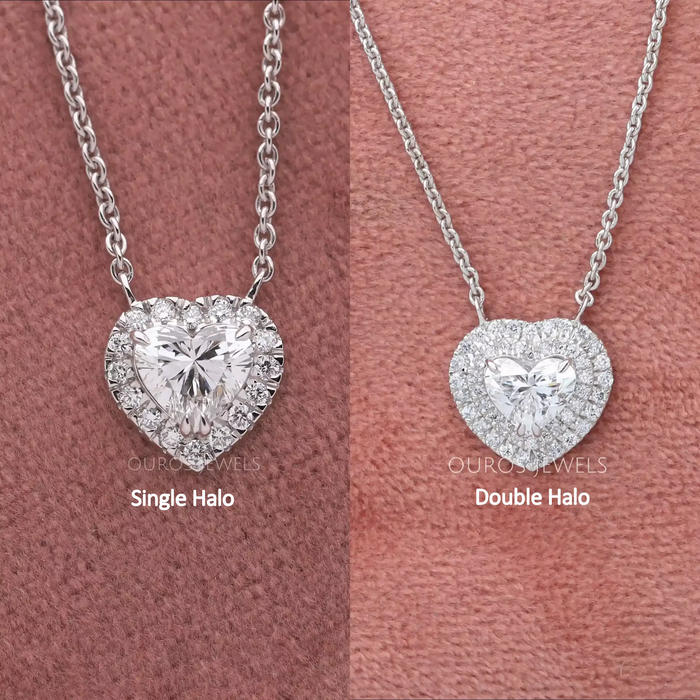 Doppelter Halo-Anhänger mit im Labor gezüchteten Diamanten im Herzschliff
