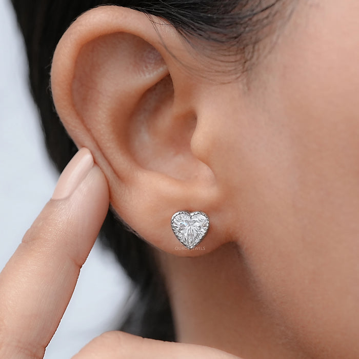 Heart Cut Lab Diamond Milgrain Set Earrings
