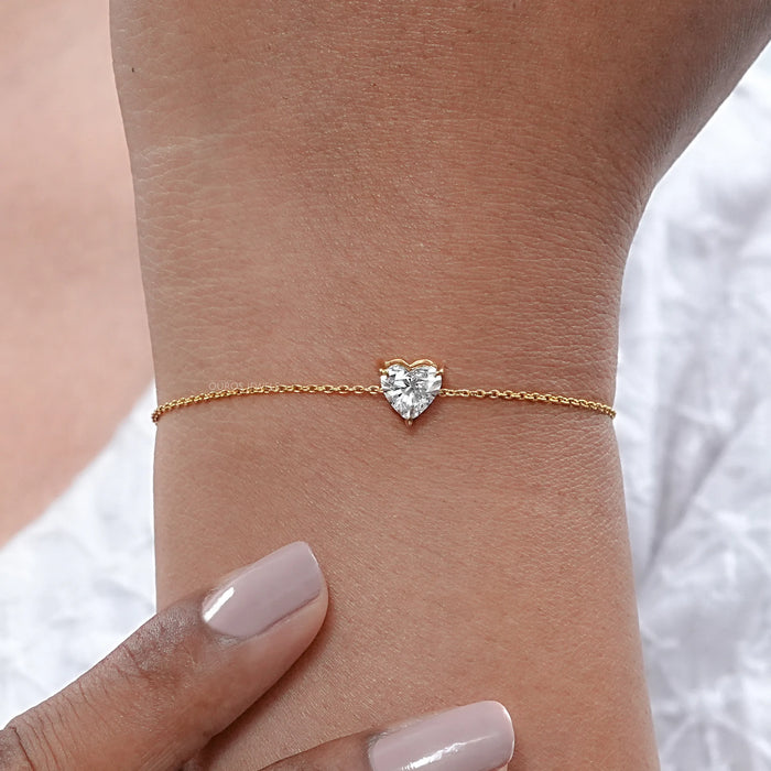 Heart Cut Lab Diamond Solitaire Chain Bracelet