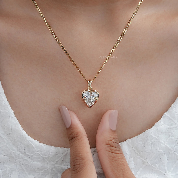 Old Mine Heart Lab Diamond Solitaire Pendant