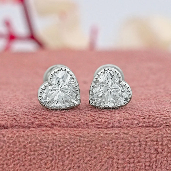Heart Cut Lab Diamond Milgrain Set Earrings