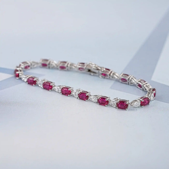 Ruby Oval and Diamond  Tennis Bracelet