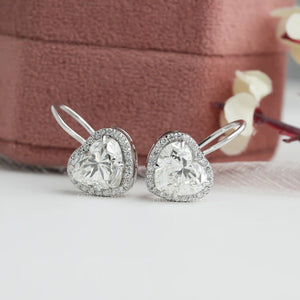 [a Heart Diamond Dangle Earrings]-[Ouros Jewels]