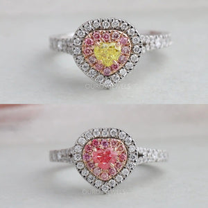 Double Halo Yellow Heart Diamond Ring