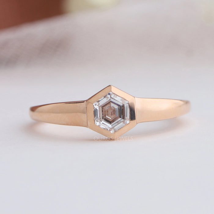 Bezel Set Hexagon Diamond  Ring