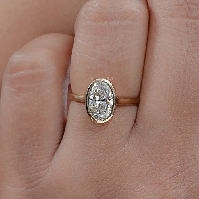 Oval Lab Diamond Hidden Halo Bezel Engagement Ring
