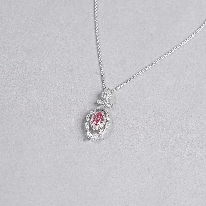 Pink Marquise Shape Double Halo Pendant