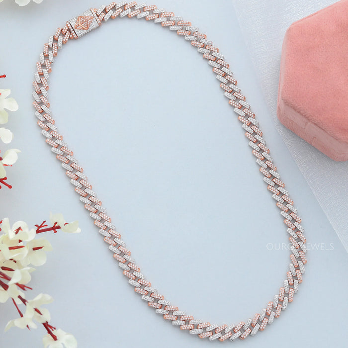 Herren-Halskette Miami Cuban Im Zweifarbigen Design Mit Rundem Schliff