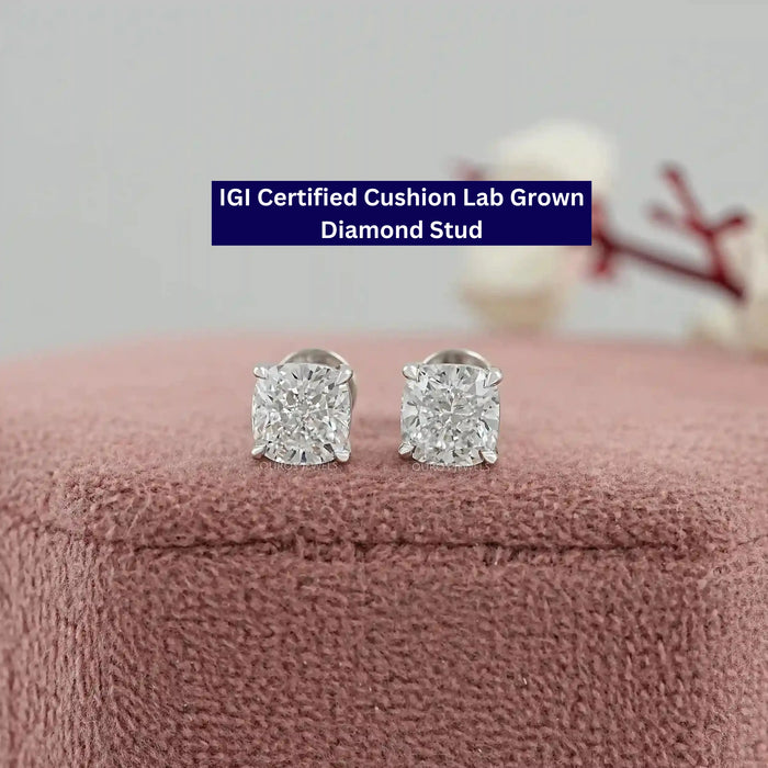 Square Cushion Cut Lab Diamond Solitaire Stud