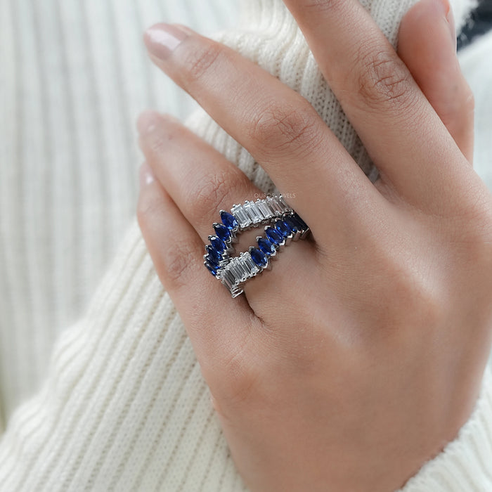 Double Row Sapphire Marquise Gemstone Enhancer Ring