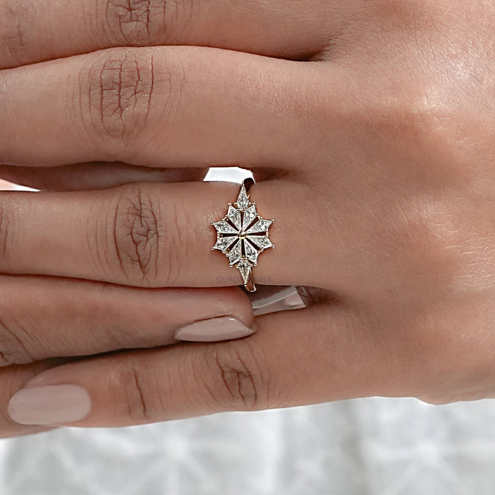 Kite Cut Lab Diamond Floral Engagement Ring