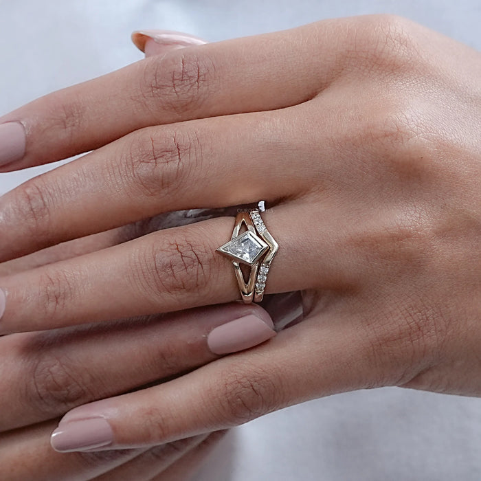 Kite Cut Lab Diamond Bezel Set Bridal Ring Set