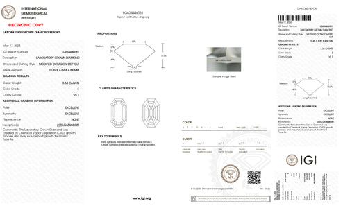 Smaragdform im Altschliff mit zertifiziertem Diamanten 