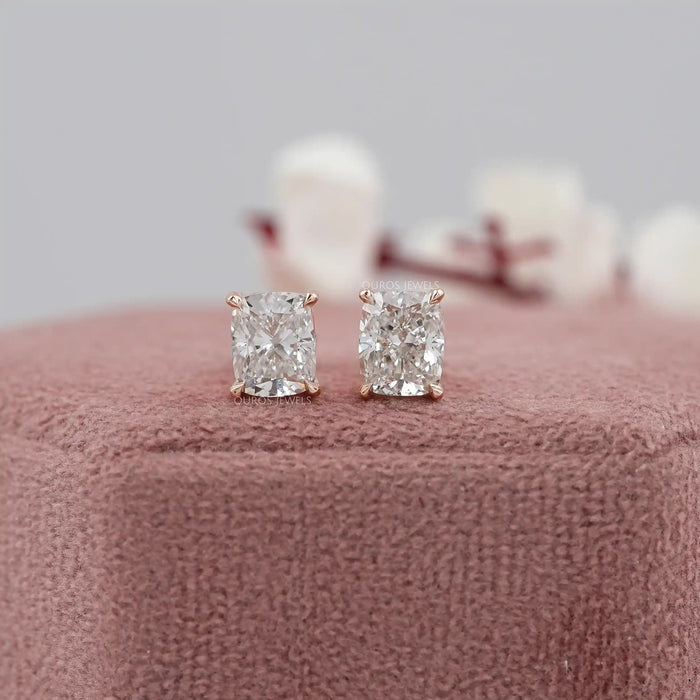 elongated  cushion diamond stud earring rose gold