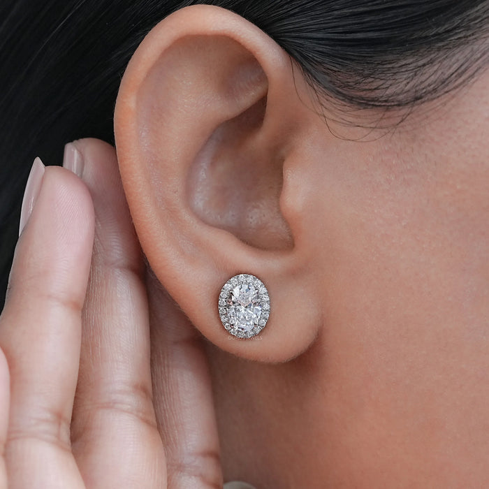 Oval Lab Diamond Halo Stud Earrings