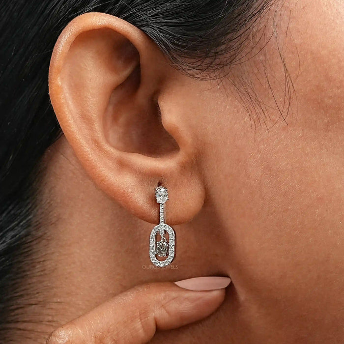 Elegant Oval Drop Earrings With Olive Oval-Cut Diamonds