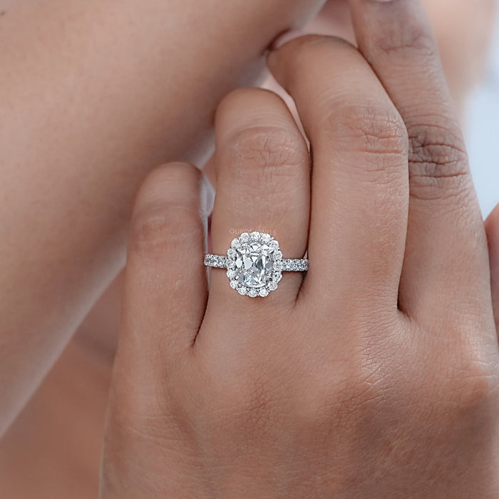 Old Mine Cushion Cut Halo With Accent Engagement Ring