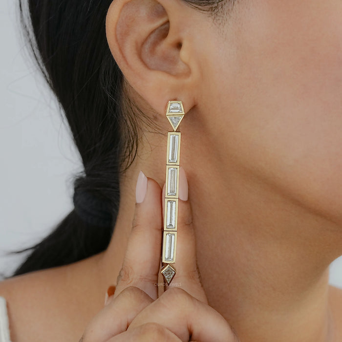 Multi Shape Lab Diamond Bezel Set Linear Drop Earrings